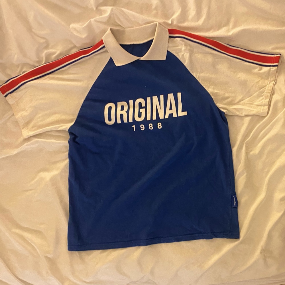 Korean Oversized Boxy Collar Shirt with Striping Details and Lettering